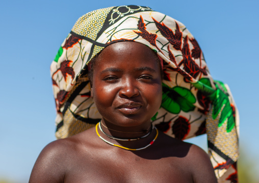 Portrait of a Mucubal tribe women wearing colorful headwears, Namibe Province, Virei, Angola
