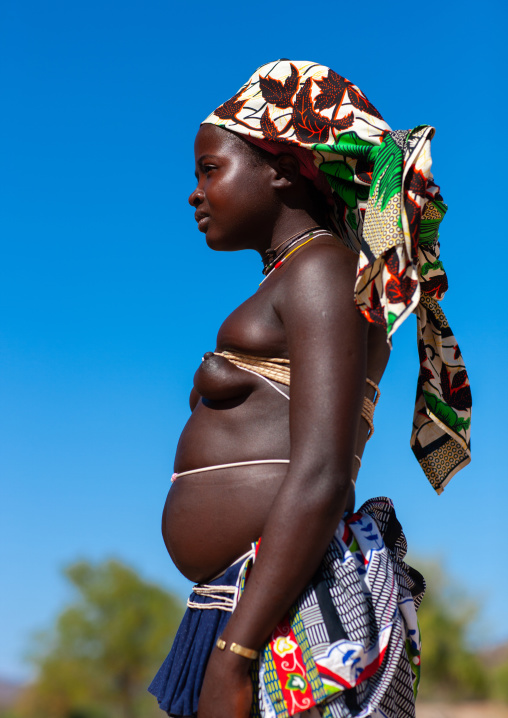 Portrait of a Mucubal tribe women wearing colorful headwears, Namibe Province, Virei, Angola