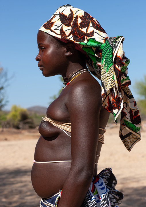 Portrait of a Mucubal tribe women wearing colorful headwears, Namibe Province, Virei, Angola
