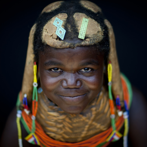 Mwila Girl With The Traditional Vikeka Mud Necklace, Angola