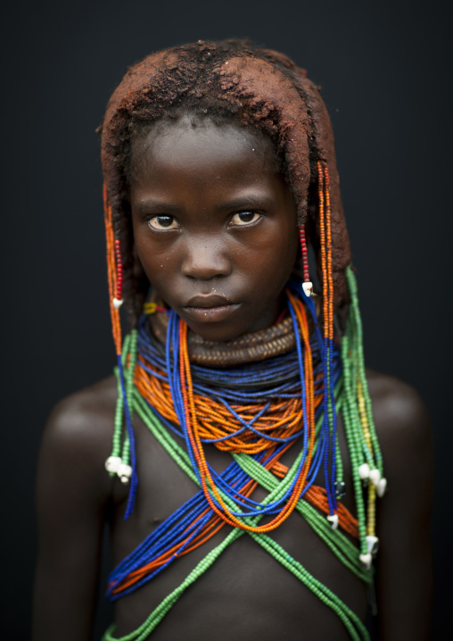 Mwila Girl With The Traditional Vikeka Mud Necklace, Angola