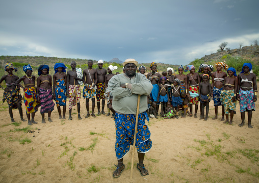 Mucubal Chieftain In Front Of His Clan, Virie Area, Angola
