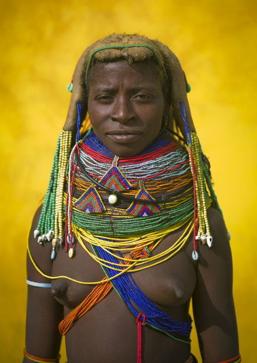 Mwila Woman With Vilanda Necklace At Huila Town Market, Angola