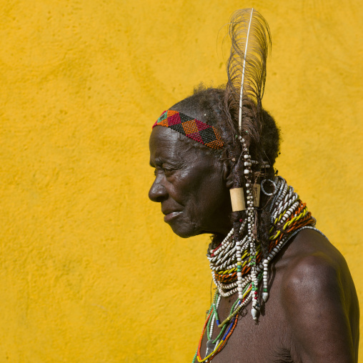 Old Mwila Woman Wearing A Feather, Huila Town Market, Angola