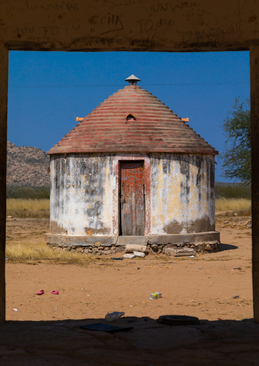 Experimental circular house for the local people built by the portuguese, Namibe Province, Caraculo, Angola