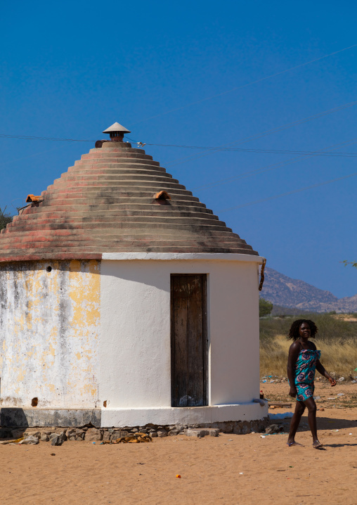 Experimental circular house for the local people built by the portuguese, Namibe Province, Caraculo, Angola