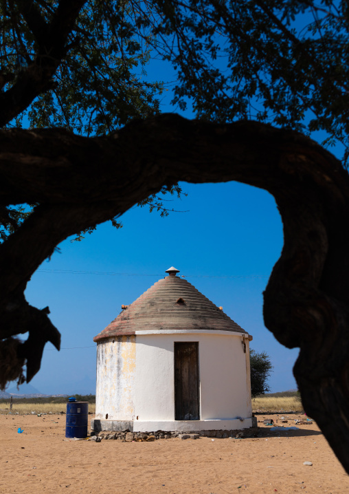 Experimental circular house for the local people built by the portuguese, Namibe Province, Caraculo, Angola