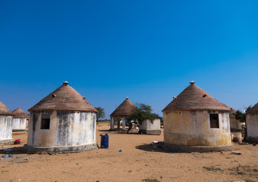 Experimental circular houses for the local people built by the portuguese, Namibe Province, Caraculo, Angola