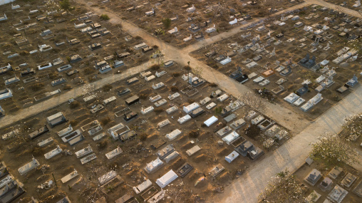 Aerial view of an old cemetery, Benguela Province, Catumbela, Angola