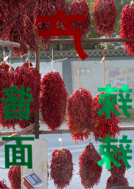 Red hot chillies are being dried up, Tongren County, Rebkong, China