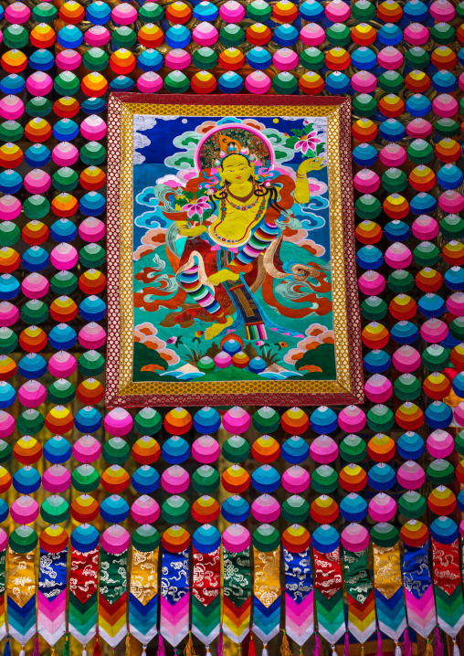 Embroidery thangka inside Bongya monastery, Qinghai province, Mosele, China