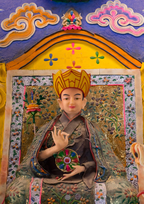 Tibetan buddhist sculptures made by monks from coloured butter in Labrang monastery, Gansu province, Labrang, China