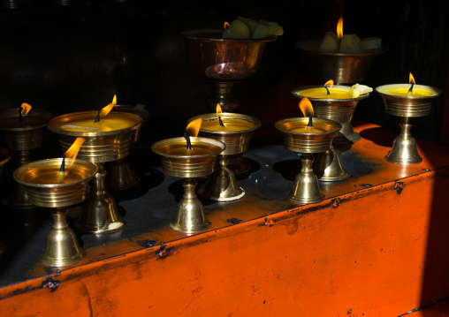 Butter lamps in Rongwo monastery, Tongren County, Longwu, China