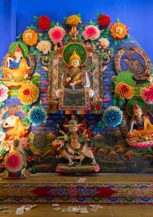 Tibetan buddhist sculptures made by monks from coloured butter in Labrang monastery, Gansu province, Labrang, China