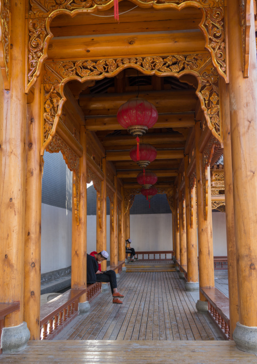 Square with a wooden roof in the renovated old quarter, Gansu province, Linxia, China