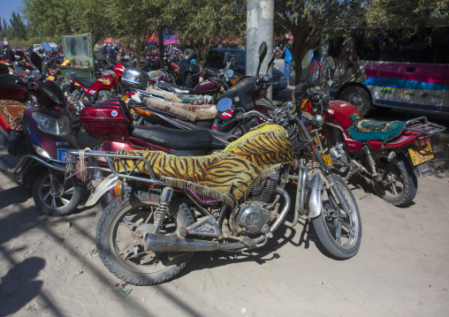 Fancy Motorcyles Parked In Serik Buya Market, Yarkand, Xinjiang Uyghur Autonomous Region, China
