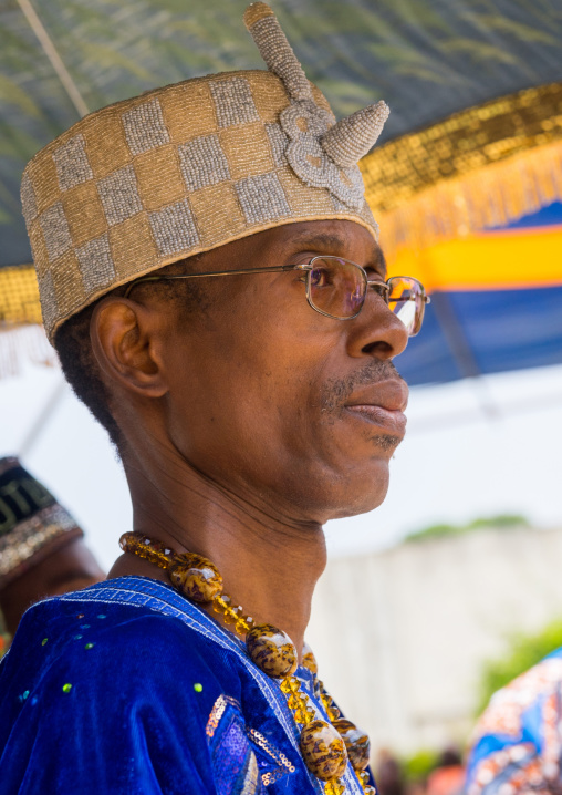 Benin, West Africa, Porto-Novo, king gbèmédô tognon zounon walking under an umbrella
