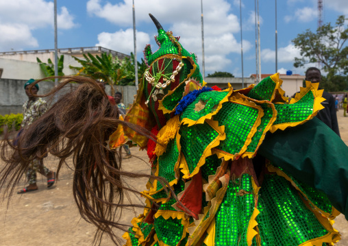 Benin, West Africa, Porto-Novo, egoun egoun spirit of the deads walking in the street to ask money to people