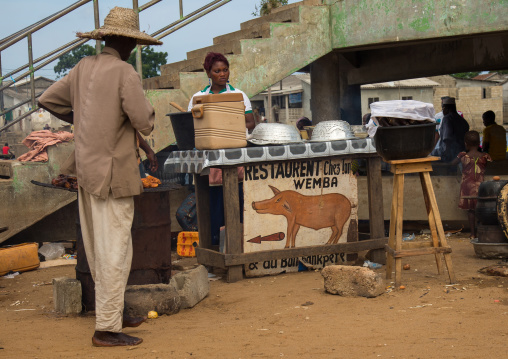 Benin, West Africa, Ganvié, pork restaurant in the street