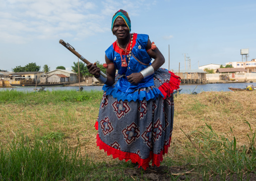 Benin, West Africa, Ganvié, traditional dancer during a ceremony