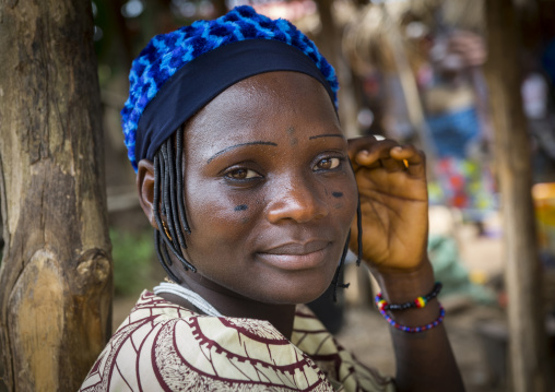 Benin, West Africa, Onigbolo Isaba, holi tribe woman covered with traditional facial tattoos and scars