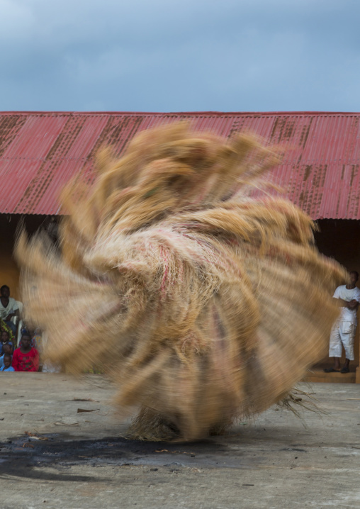 Benin, West Africa, Porto-Novo, zangbeto guardian of the night spirit dance in the royal palace