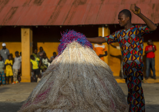 Benin, West Africa, Porto-Novo, zangbeto guardian of the night spirit dance in the royal palace