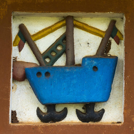 Benin, West Africa, Abomey, boat on a bas-relief at agoli-agbo former palace