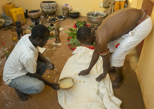 Benin, West Africa, Bonhicon, kagbanon bebe voodoo priest during a ceremony