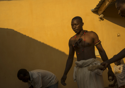 Benin, West Africa, Bonhicon, kagbanon bebe voodoo priest during a ceremony