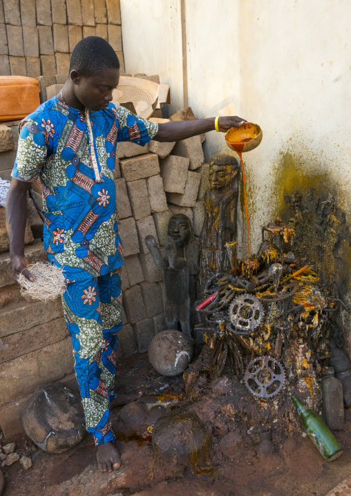 Benin, West Africa, Bonhicon, offerings to ogun god altar made with pedaliers biking