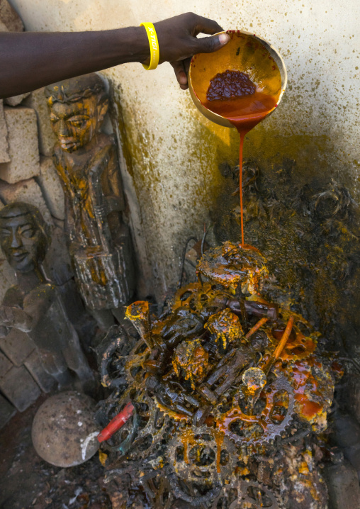 Benin, West Africa, Bonhicon, offerings to ogun god altar made with pedaliers biking