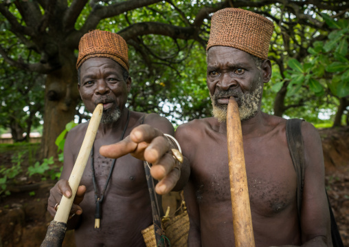 Benin, West Africa, Taneka-Koko, traditional healers with their giant pipes