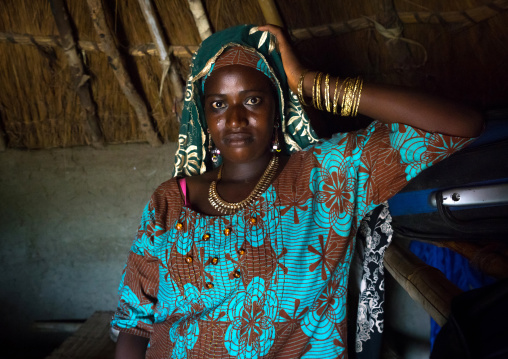 Benin, West Africa, Taneka-Koko, fulani peul tribe bride inside her hut