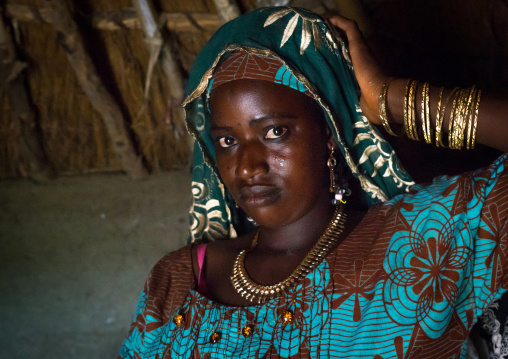 Benin, West Africa, Taneka-Koko, fulani peul tribe bride inside her hut