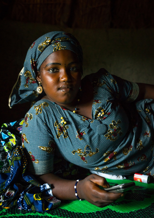 Benin, West Africa, Taneka-Koko, fulani peul tribe bride inside her hut