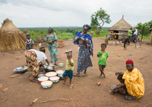 Benin, West Africa, Taneka-Koko, fulani peul tribe women preparing food for a wedding