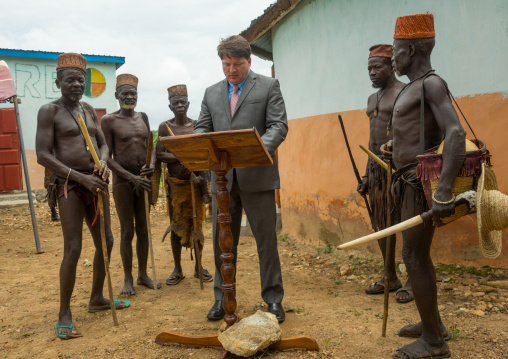 Benin, West Africa, Taneka-Koko, traditional healers with american cultural representative for the opening ceremony of a local museum