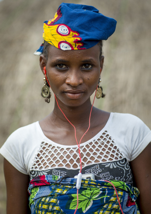 Benin, West Africa, Gossoue, a beautiful fulani peul tribe woman portrait