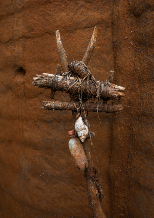 Togo, West Africa, Nadoba, fetish items protecting a traditional tata somba house
