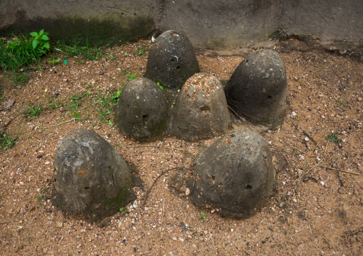 Togo, West Africa, Nadoba, voodoo altars in front of a traditional tata somba somba house