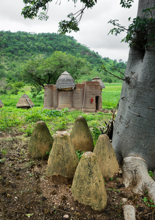 Togo, West Africa, Nadoba, voodoo altars in front of a traditional tata somba somba house