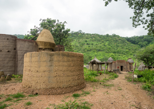Togo, West Africa, Nadoba, traditional tata somba houses with thatched roofs and granaries