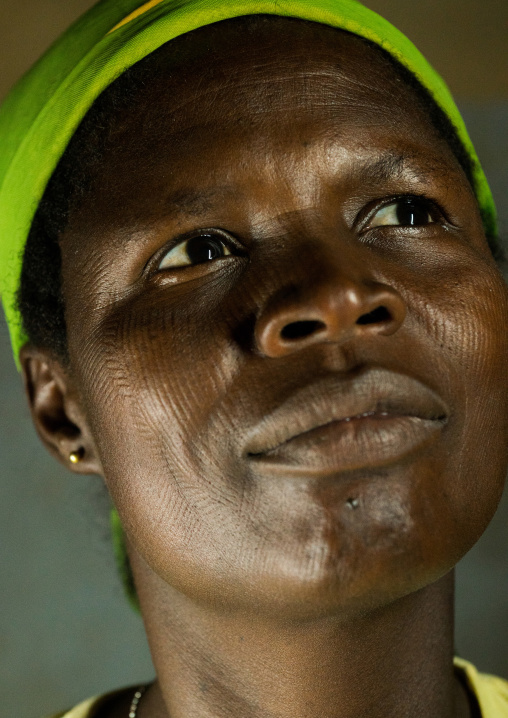 Benin, West Africa, Koussou, a somba tribe woman with her face covered with linear scars