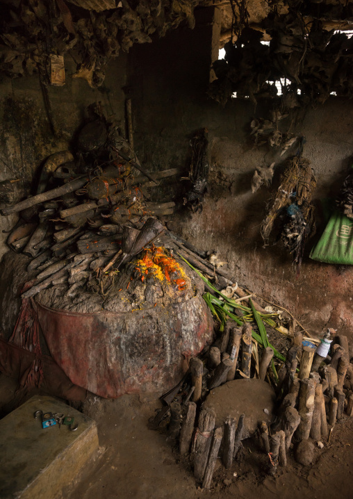 Benin, West Africa, Bopa, wood sticks used to ask favors to the spirits in a voodoo shrine
