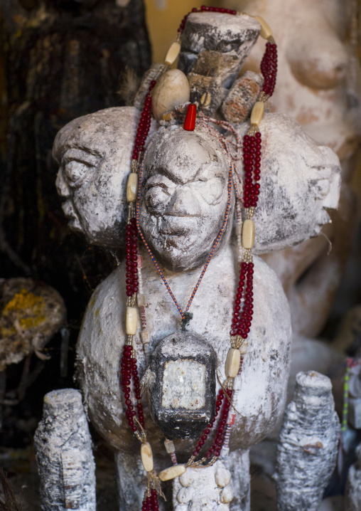 Benin, West Africa, Bonhicon, statues covered with talc powder for a voodoo ceremony