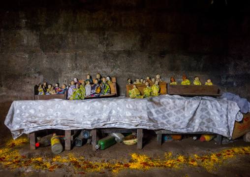 Benin, West Africa, Bopa, nursery hosting the carved wooden figures made to house the soul of dead twins