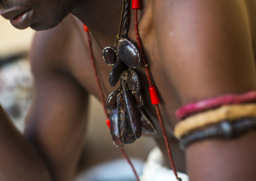Benin, West Africa, Bonhicon, kagbanon bebe voodoo priest necklaces and arm bangles