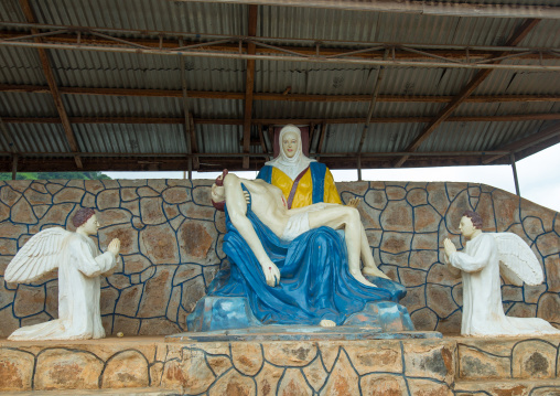 Benin, West Africa, Savalou, christ statue with angels