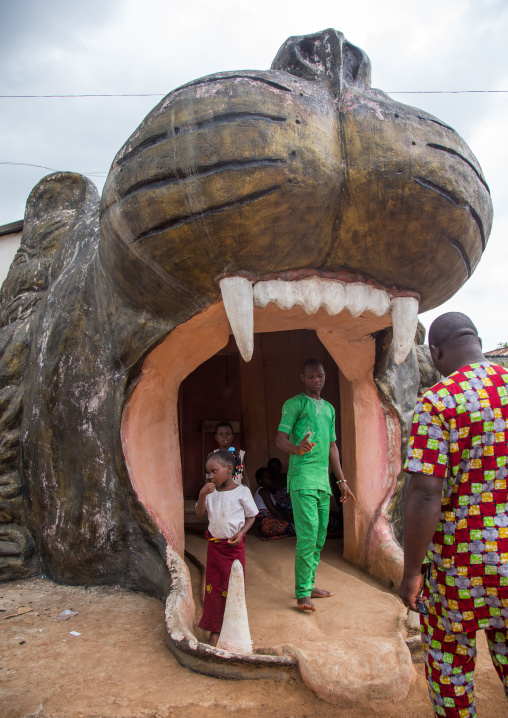 Benin, West Africa, Savalou, the voodoo covent of the royal palace lion head entrance